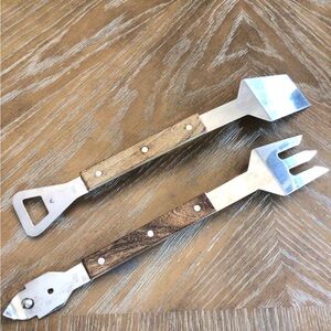 Vintage Vernco BBQ Tool Set Japan Stainless Steel Wood Handle Spatula Fork